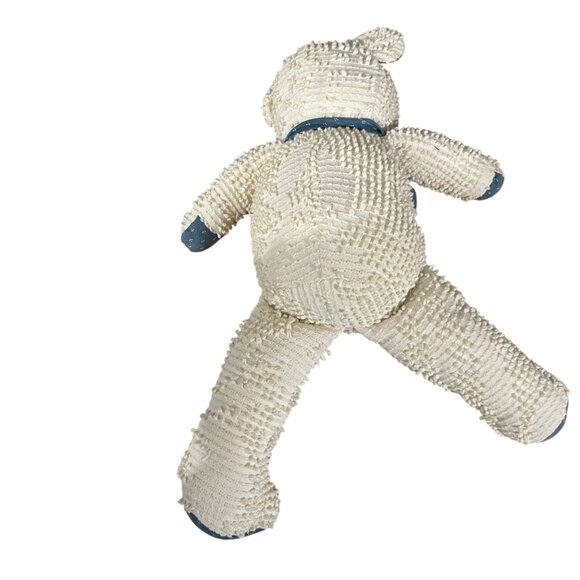 Vintage Handmade Chenille Teddy Bear With Blue Accents & Bow‎ Rescue Stuffy - Picture 4 of 5